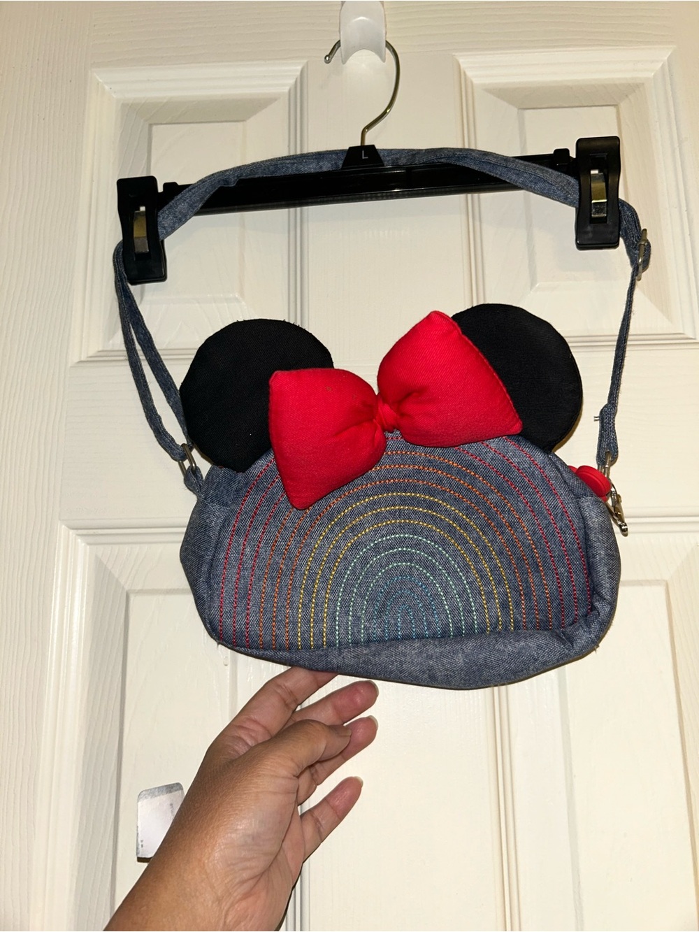 Excellent used condition Minnie Mouse Rainbow Denim Crossbody Bag